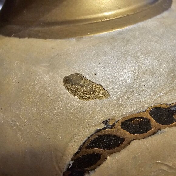 Vintage 8" Brass Enamel Painted Vase Fruit Basket Design Small Chip in Enamel - Picture 8 of 10